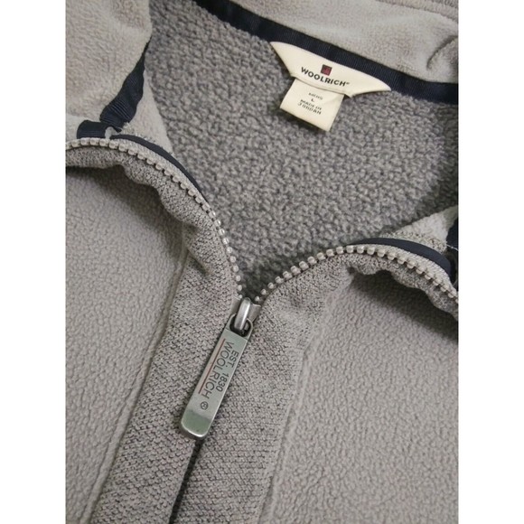 Woolrich Men's Large Fleece Vest Jacket Full Zip Pockets Gray Taupe Pile Lined - Picture 4 of 11